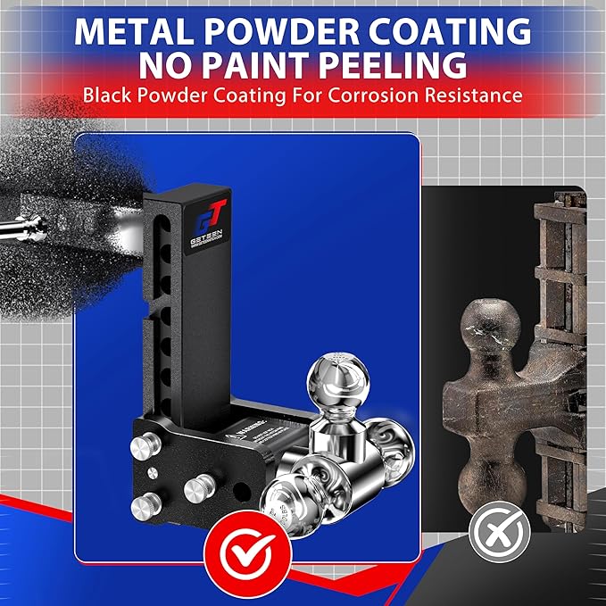 Geteen Trailer Hitches, Adjustable Trailer Hitch Ball Mount - Fits 2.0" Receiver, Tri-Ball (1-7/8" x 2" x 2-5/16"), 7" Drop, 10,000 GTW - GT20073B