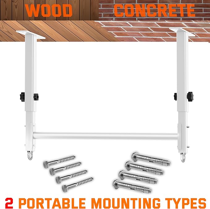 48" Ceiling Mount Pull Up Bar, Heavy Duty Multi-Grip Rafter Chin Up Bar for Garage/Basement/Backyard Ceiling Beam, Adjustable Height&Supports to 650 Lbs