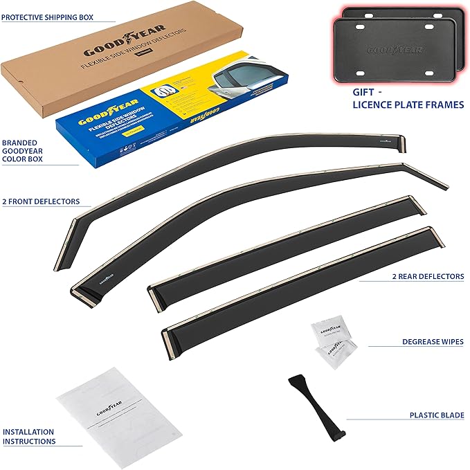 Goodyear Shatterproof in-Channel Window Deflectors for Toyota Highlander 2020-2026, Rain Guards, Window Visors for Cars, Vent Deflector, Car Accessories, 4 pcs - GY003460LP