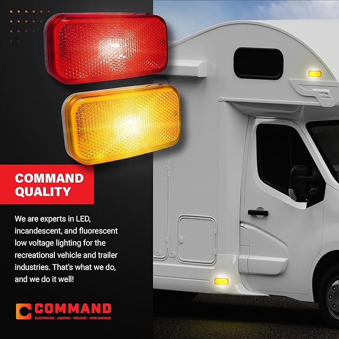 Command Electronics OEM 12V Modern Incandescent RV & Trailer Clearance Light – Made in USA – Amber & Red, White Base – 4-Pack