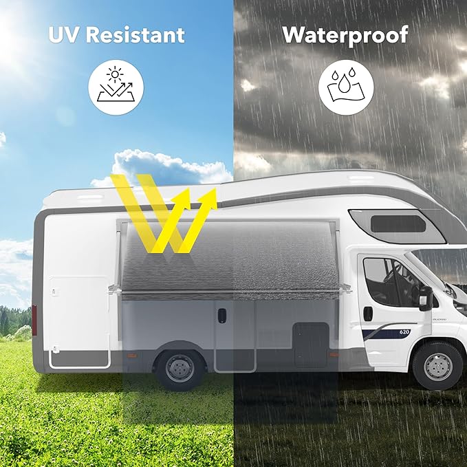 HBN RV Awning Fabric Replacement, 13'2" Fabric Length for 14' Awning, Heavy-Duty Vinyl, Weather Resistant, Universal Outdoor Canopy for RV, Trailer, and Motorhome Awnings - Gray Fade