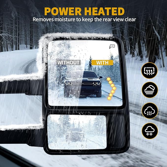 DWVO Towing Mirrors for Ford F-250 F-350 F-450 F-550 Super Duty 1999-2007 & Excursion 2001-2005 - LED Turn Signal, Heated, Telescoping, Power Adjustable, Black