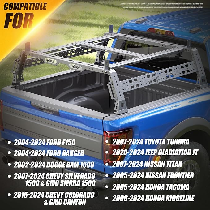 Extendable Overland Truck Bed Cargo Rack with Grab Handle, 18.5"-27.5" Heavy Duty High Bed Rack for Ford F-Series, for Silverado & Sierra & Ram 1500/2500/3500, for Jeep Gladiator JT, for Titan Tundra