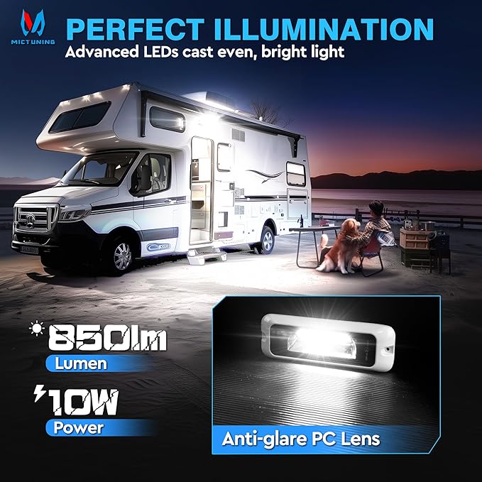 MICTUNING 6 Inch RV Exterior Porch Light, LED Utility Awning White 6000K, Outdoor IP68 Waterproof Aluminum for Garden Camper Trailer Truck SUV MPV Cabinet Hallway Boat Home