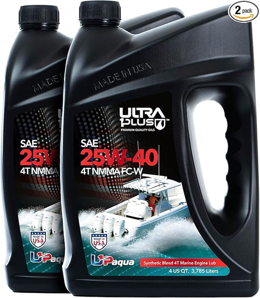 ULTRA 1PLUS U1P-Aqua SAE 25W-40 Synthetic Blend 4T Marine Engine Oil NMMA FC-W (2 Gallon)