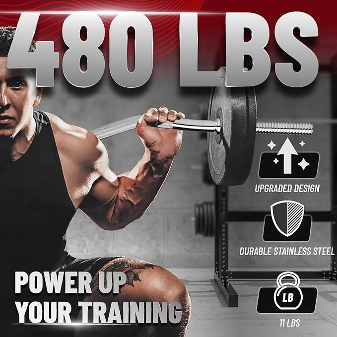 Yes4All 480LB Standard Straight Barbell 60" & EZ Curl Bar 47", Weight Bar 1" Diameter - Star Lock Collars & Rubber Ring for Deadlifts, Squats