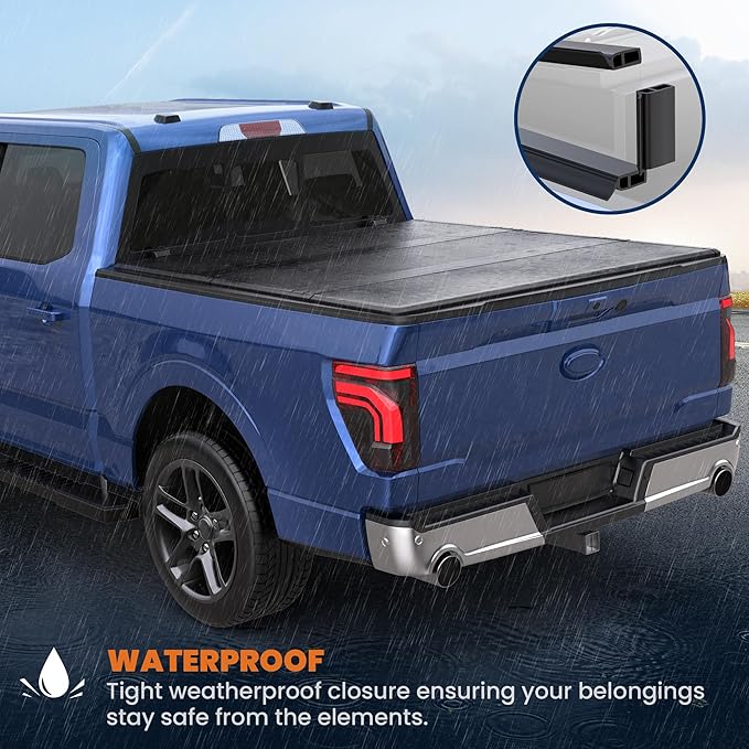 Fiberglass Hard Tri Truck Bed Tonneau Cover Compatible for 2015-2025 Ford F150 F-150 Styleside (Not for Flareside) 6'5" Bed