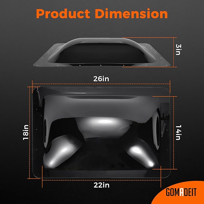 RV Skylight Replacement | 18" x 26" Camper Skylight | RV Shower Skylight Replacement | Fit Standard 14" x 23" Openings | Smoke Gray