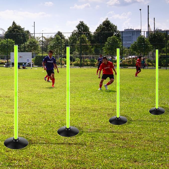 Fluorescent Green Soccer Agility Poles Set Detachable Sports Trainning Speed Pole Slalom Poles with Rubber Base Sport Traning Equipment