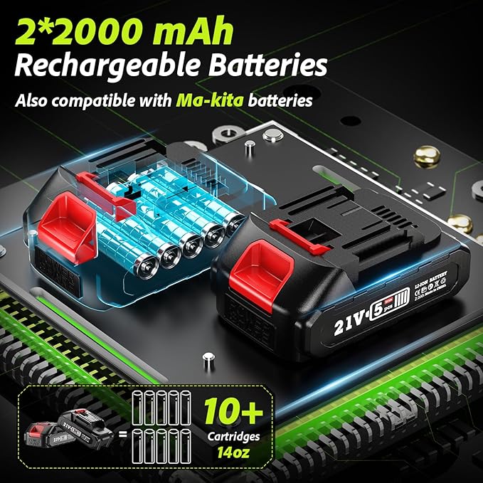 Grease Gun Battery Powered: Built for Farmers, Mechanics & Truckers, Electric Grease Gun Kit with 2 Batteries and Charger, 39.4" Hose & LED Light for Tractors, Trailers, and Heavy Equipment