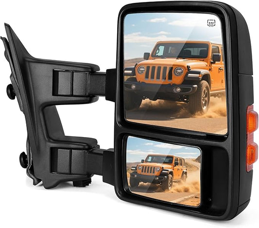 DWVO Towing Mirrors Fits 2008-2016 Ford F250/F350/F450/F550 Super Duty, Right Passenger Side Tow Mirror Power Heated, Telescoping, Folding, Turn Signal Lights