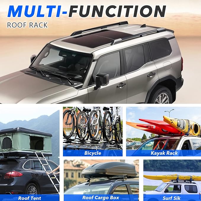 OEM Style Roof Rack Cross Bars for 2024-2026 Toyota Land Cruiser Prado LC250 J250/1958-200LBS Aluminum Alloy Lockable Cargo Carrier Rails (No Drilling Required)