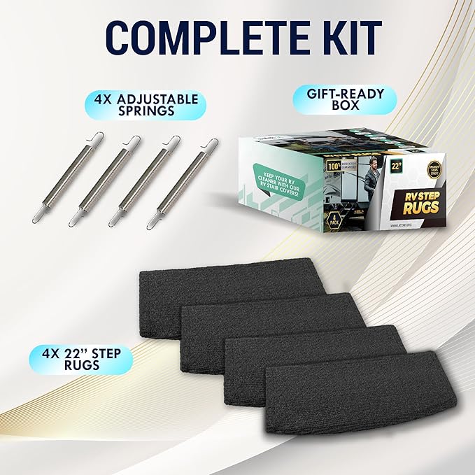 LATCH.IT RV Step Covers 4 Pack | 22-inch Wide Camper Step Covers for 8-11" Deep Radius Steps Only! | Black RV Stair Carpet | RV Step Cover | Keep Your RV Cleaner with Our Radius RV Stair Covers!
