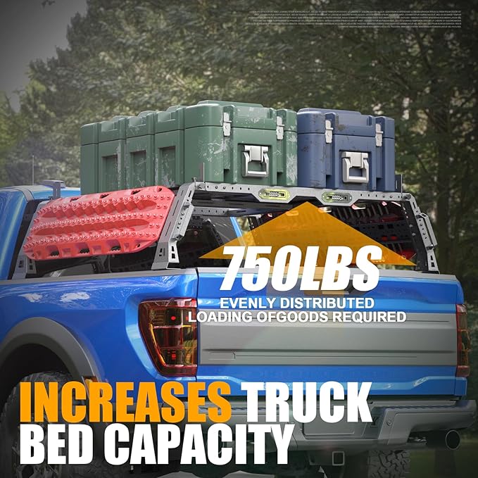 Extendable Overland Truck Bed Cargo Rack with Grab Handle, 18.5"-27.5" Heavy Duty High Bed Rack for Ford F-Series, for Silverado & Sierra & Ram 1500/2500/3500, for Jeep Gladiator JT, for Titan Tundra