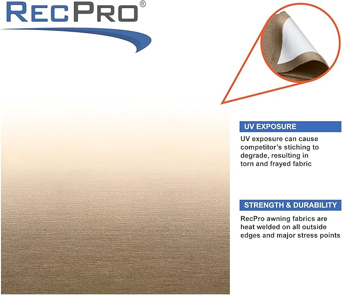 RecPro RV Awning Fabric Replacement 14 Foot Camper Awning | Tan | Width Size Options | 8' (96") Length | Heat Sealed | 3 Year Warranty (14', Actual 13' 1")