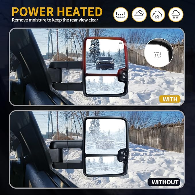 DWVO Towing Mirrors Compatible with 2007-2013 GMC Yukon 2500 Sierra 1500, 2007-2014 Chevy Silverado 1500, Power Heated Extendable with Amber Signal Light Side Mirrors Pair