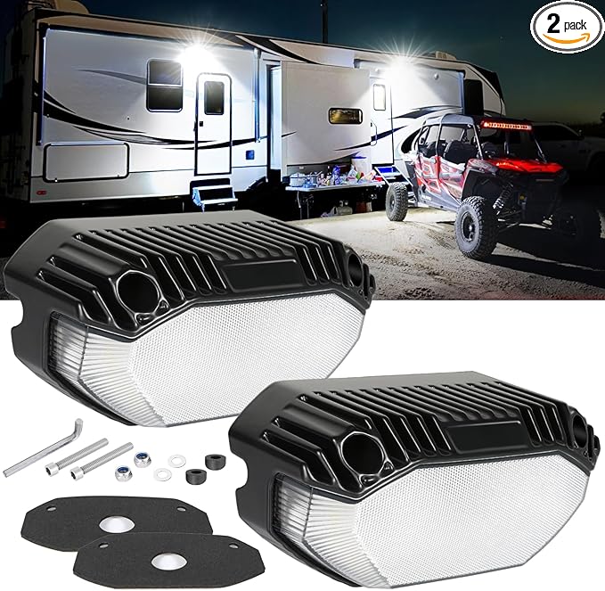 RV Lights Exterior LED Porch Light Aluminum 5 Inch, 12V 24V 4200LM Bright IP68 Waterproof LED Scene Cargo Lighting for RV Trailer Travel Camper 5th Wheels Motorhome UTV SUV Truck - 2 Packs