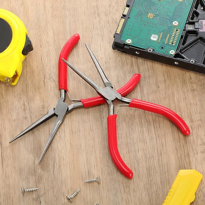 10 Pack Mini Needle Nose Pliers Bulk, 6 Inch Precision Pliers Set with Extra Long Tips for Jewelry Making, Wire Wrapping, Small Object Gripping, DIY Project(Red)