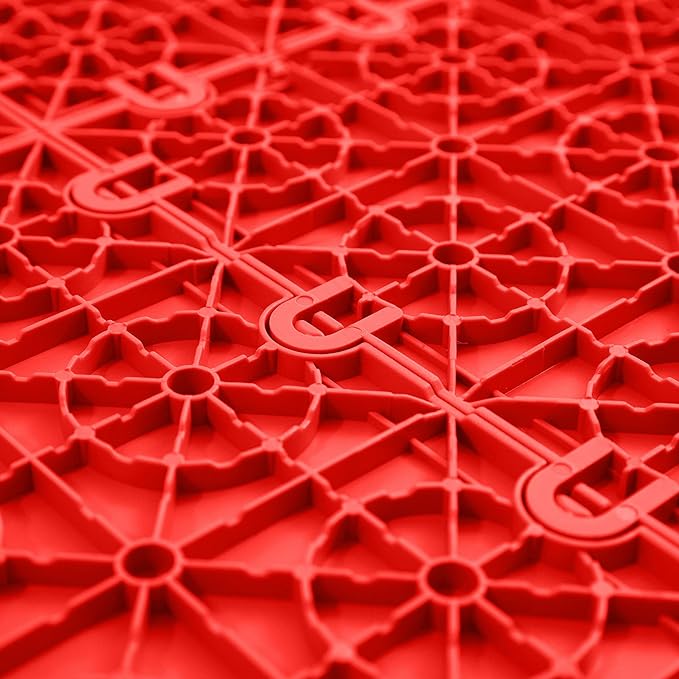 FlooringInc's Nitro 12"x12" Snap-Together Garage Flooring Tiles, Non-Slip Interlocking Plastic Floor Mat, Coin Pattern, Victory Red, 1 Tile, 1 Sq/Ft