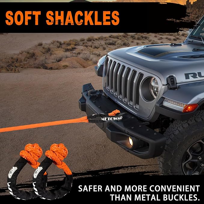 METOWARE Kinetic Recovery Rope (1’’ x 30ft) 35,000 LBS Offroad Tow Kit with 1/2inch x 22 Inch Soft Shackles, Heavy Duty Towing Rope Kit for UTV, ATV, Truck, Car