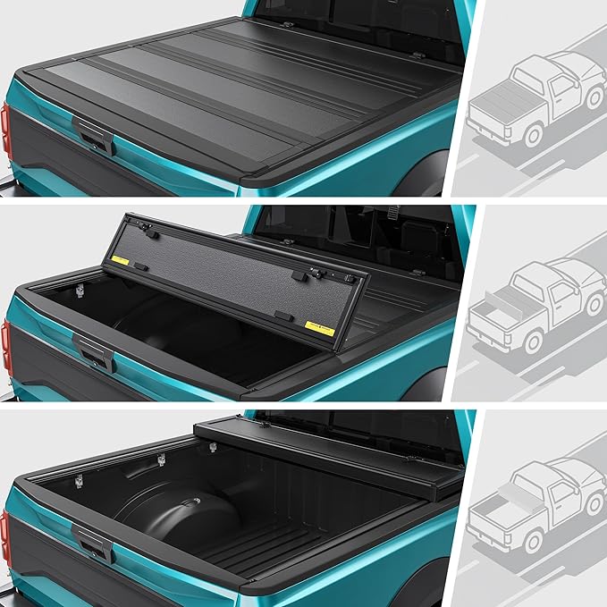 LEDKINGDOMUS Low-Profile Hard Quadfold Truck Bed Tonneau Cover Fits for Dodge Ram 1500 2009-2024, Fit for Dodge Ram 2500 3500 2010-2026 | 6.4ft Bed w/o Ram Box