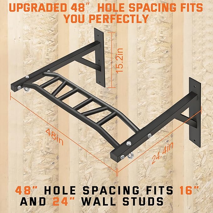 Upgraded-HWOOUSA Pull Up Bar Wall Mounted,Heavy Duty Multi Grip Bar with 14 Grip Positions,Space Saving Home Gym Equipment -Ideal for Garage,Outdoor Strength Training, Chin Up Bar,Supports to 600 Lbs