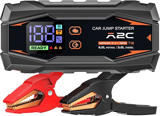A2C Car Jump Starter, 12V Lithium Battery Booster Box, 16800mAh Portable Power Bank Pack Charger, for 6L Gas or 3L Diesel Truck, RV, Pickup