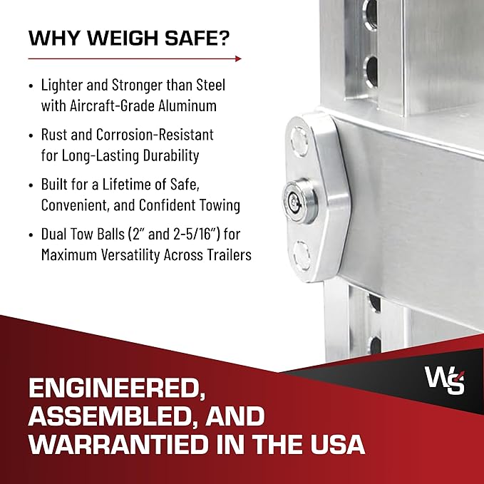 Weigh Safe 180-Degree Trailer Hitch - Adjustable Trailer Hitch for Towing - Compatible with 2.5" Receivers - 8" Drop, Chrome-Plated Tow Balls, 12,500 GTW, 2-Piece Lock Set