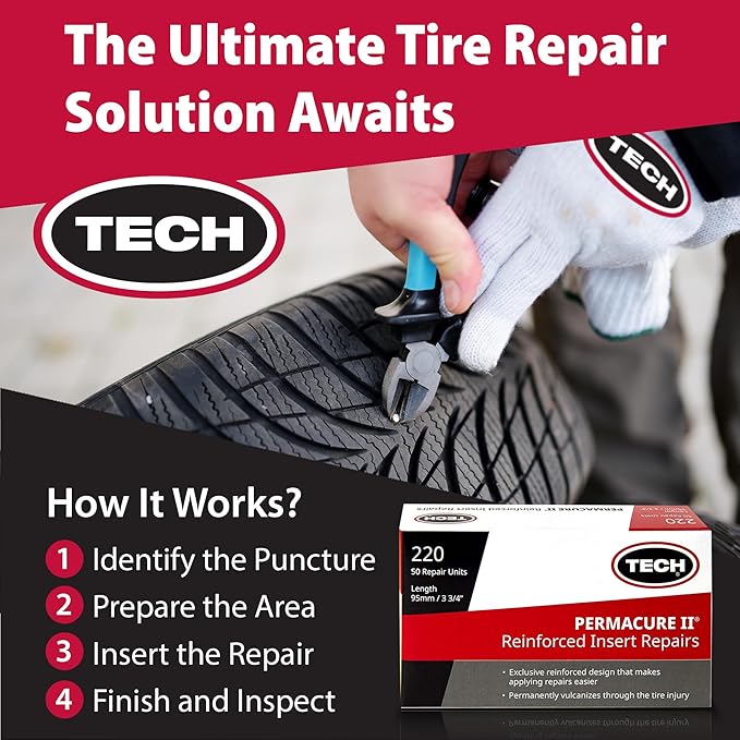 TECH Permacure Inserts – Reinforced Natural Rubber Compatible with Vulcanizing Fluid, Tubeless Sealant, Flat Repair Kits, 3-3/4" (95mm), Blue (Box of 50) for Emergency Puncture Fixes and Patch Kits