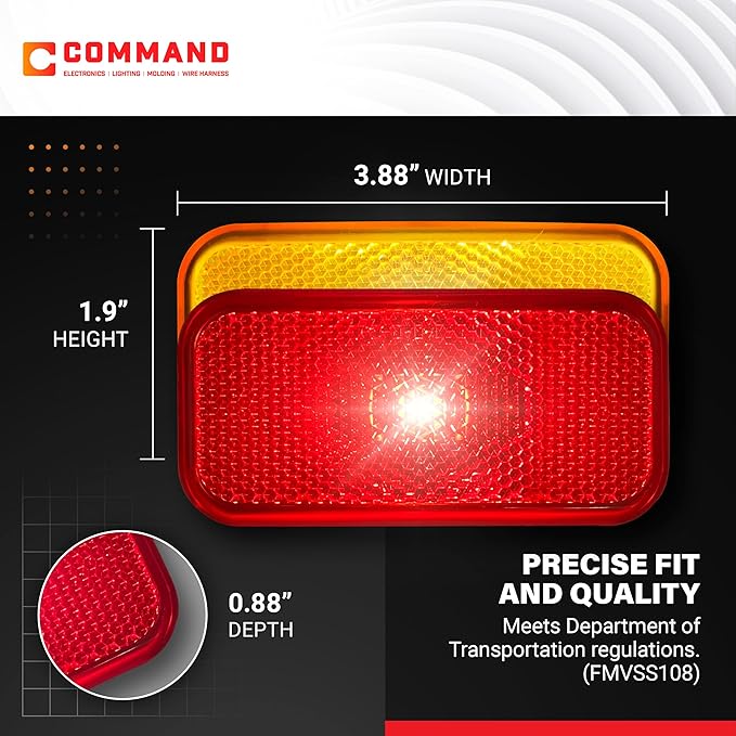 Command Electronics OEM 12V Modern Incandescent RV & Trailer Clearance Light – Made in USA – Amber & Red, White Base – 14-Pack
