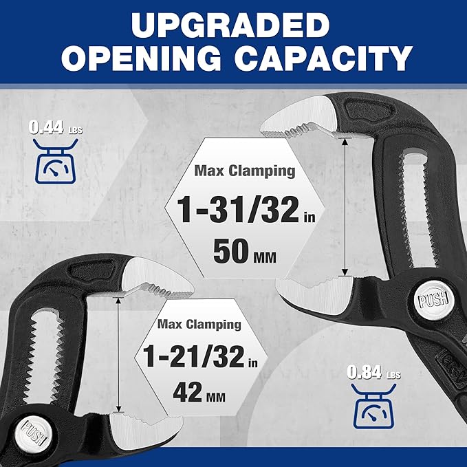 WORKPRO 7" & 10" Groove Joint Pliers Set, V-Jaw Quick Adjustable Pliers, CR-V Steel, Upgraded Wide Opening, Dual Serrated, Water Pump Plier for Home & Industrial Repair, Soft Grip
