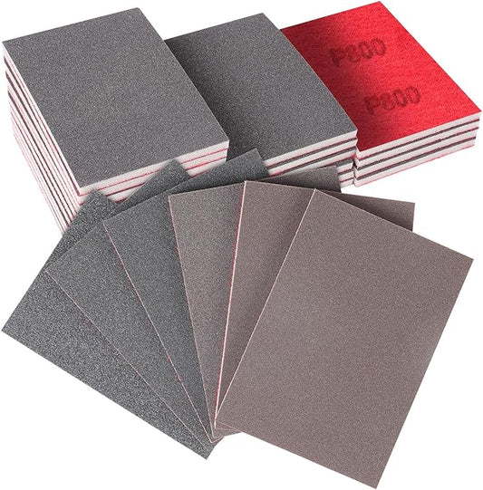 12-Pack 3x4 Inch Sanding Sponge Set (180-1000 Grit) - 6-Grit Hook & Loop Foam Pads for Full-Stage Sanding on Metal, Wood & Automotive