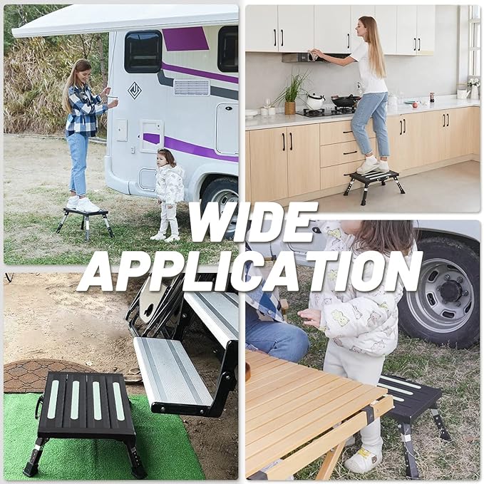 1000Lbs Heavy Duty Rv Steps, 4 Levels Adjustable Step Stool, Portable Folding Step Stool, Easy Use Camper Steps for Rv/Trailer/Truck/SUV, Lightweight Rv Step for Adults/Seniors/Dog by SOUHEILO