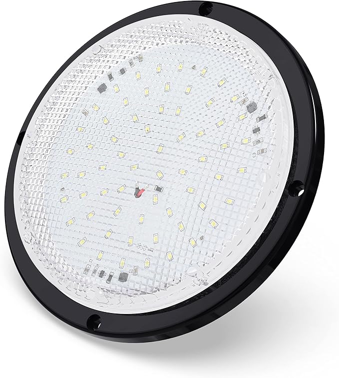 RV Trailer Camper 1000 Lumen 5th Wheel Black 8.5" Round Scare Porch 12V LED Light (LED Light 1000 Lumen Black)