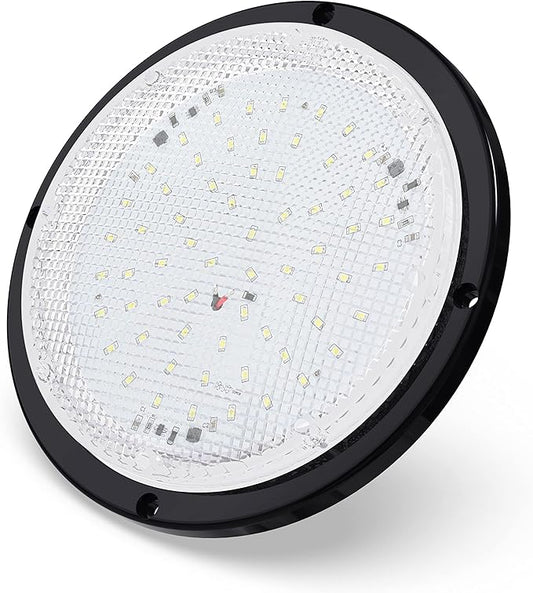 RV Trailer Camper 1000 Lumen 5th Wheel Black 8.5" Round Scare Porch 12V LED Light (LED Light 1000 Lumen Black)