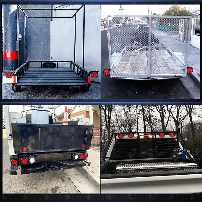 2Pcs 4.2 inchRed Round LED tail trailer light 12 LEDs IP67 Waterproof Stop Brake Turn Signal Reverse marker Tail Light Surface Mount, Light for boat trailer (4" Round Red)