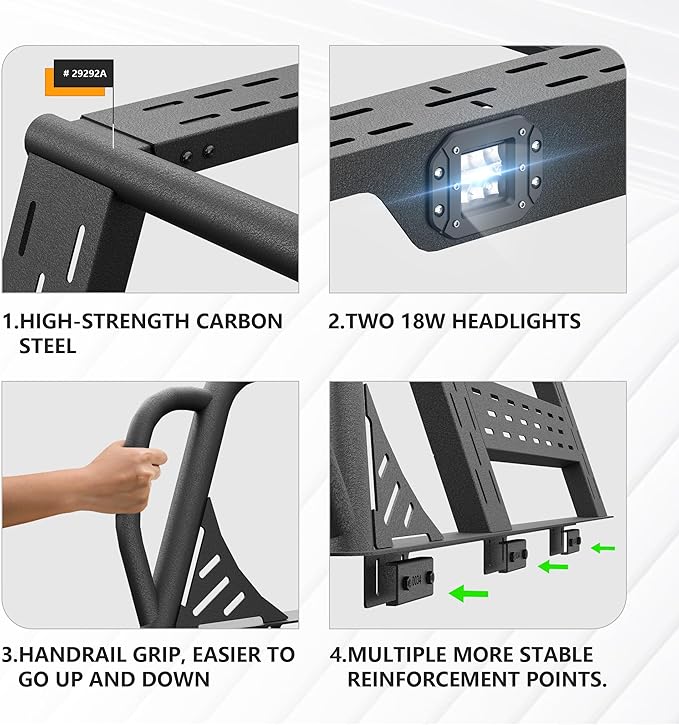 13.8" High Overland Bed Racks Truck Cargo Carrier Compatible with 2019-2026 Silverado 1500 & GMC Sierra 1500 with 2 LED Lights and Bed Rails, Full-Size Truck Rear Ladder Rack Back Cross Bars