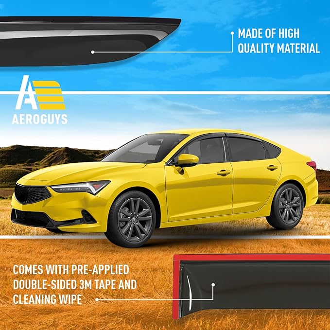Extra Durable Window Deflectors Tape-On Window Visors Rain Guards Fit for Acura Integra 2023-2026 Hatchback, Sun Visors, Wind Vent for Shades, Exterior Car Accessories - 4 pcs. AG0881