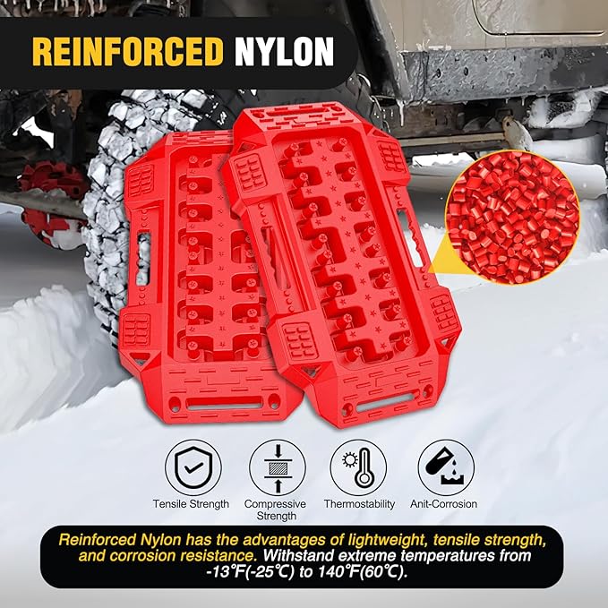 Nilight Recovery Offroad Traction Boards Mini Short Emergency Tire Tracks Mats For 4WD 4X4 ATV UTV on Mud Sand Snow (2PCS Red)