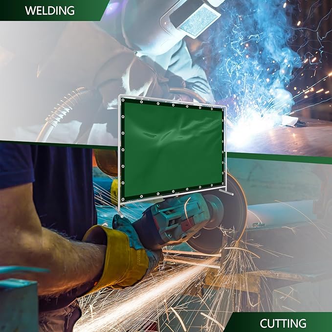 2 Pcs Welding Curtain Safety Transparent Welding Screen with Fixed Belt for the Stand of 6 x 8ft Fireproof Resistant Insulation for Welding Arc Light UV and Light Protection(Green)