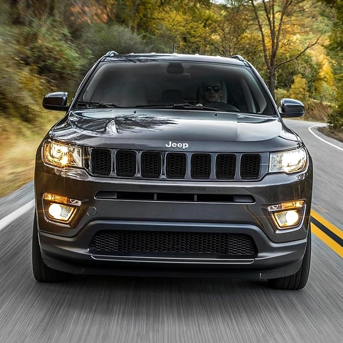 Gloss Black Chrome Delete Front Grille | Car Grille Cover | Grille Insert | Trim Overlay | Compatible with 2027-2021 Jeep Compass | ABS6478BLK