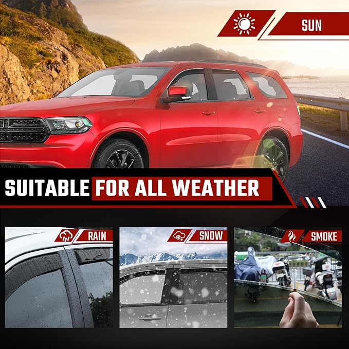 in-Channel Rain Guards Fit for Dodge Durango 2011-2025 Black Extra Durable Shatterproof Side Window Deflectors, Window Visors, Wind Deflectors - 4 PCS