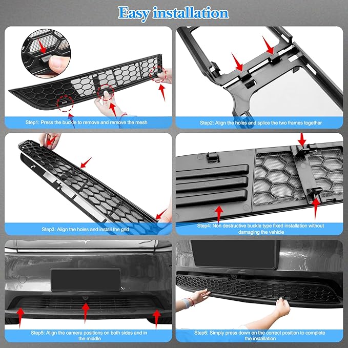 Grille Mesh Insert for Tesla Model Y Juniper 2025-2026 Front Air Inlet Vent Grille Cover with Insect Protection, Detachable & Easy Install Snaps