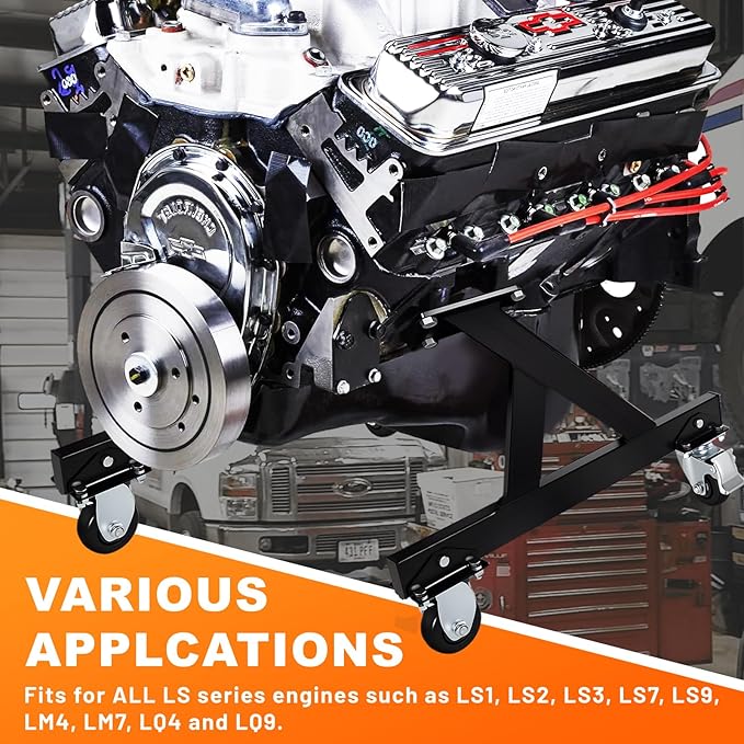 LS Engine Stand Compatible with GM Chevy V8 LSx,Heavy-Duty Steel with Compact Design for Easy Storage and Move, Support for Complete Engines and Transmissions, Black-2Pack