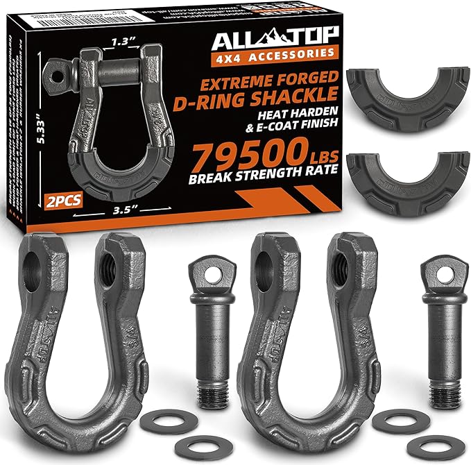 ALL-TOP D Ring Shackle (2 Pack) 3/4" Fully Forged with 7/8 Pin, 79500Lbs Break Strength & 9Ton Work Load, Impact Resistant by Extreme E-Coat