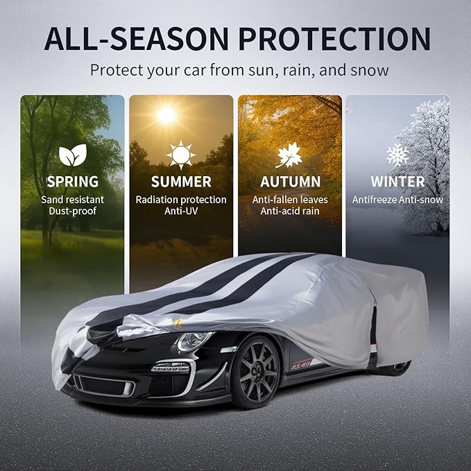 10 Layers Car Cover Custom Fit for Porsche 911(991/992/996/997 Series) Carrera 4S/Turbo/Carrera 1997-2026 100% Waterproof All Weather, Heavy Duty Covers for Rain Sun UV Protection with Door Zipper.