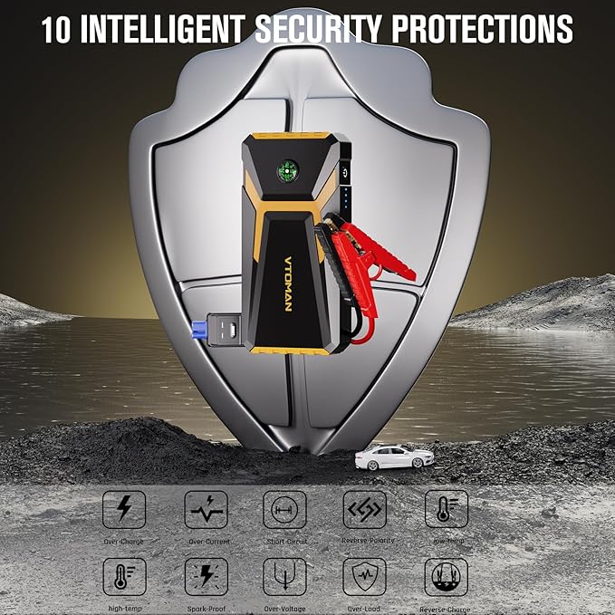 VTOMAN V6 Pro Jump Starter, 2000A Car Battery Jumper Starter Portable for 7L Gas/5L Diesel Engines, Jump Box,12V Auto Jump Start Battery Pack, Lithium Booster Pack, Portable Charger and Jumper Cables