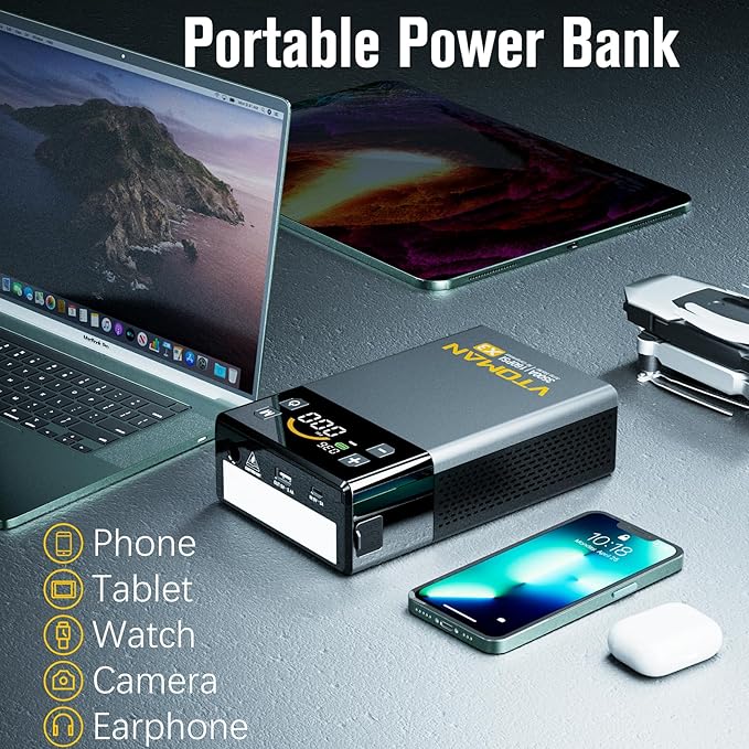 VTOMAN X3 Jump Starter with Air Compressor, 3500A Portable Car Battery Jumper Starter (9L Gas/8.5L Diesel Engines) with 160PSI Auto-Shutoff Tire Inflator, 12V Lithium Battery Booster Pack, Jump Box