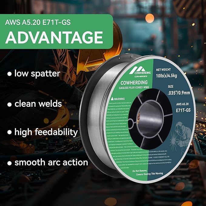 Mig Welding Wire, Flux Core Wire .035" E71T-GS 10-Pound (2 Pack) Gas Solid Carbon Steel Low Splatter Solid Wire for Mild Stee, High Feedability Strong ABS Plastic Spool Welding Wire