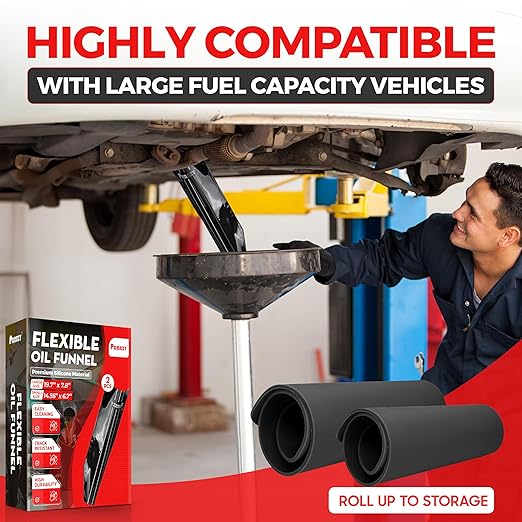 [Upgraded] 2PCS Silicone Flexible Oil Funnel Reusable, Large Size General Oil Change Draining Tool Spill-Free Foldable Oil Filter Moldable Drain Funnel for Oil Change, Spill-Free Oil Filling